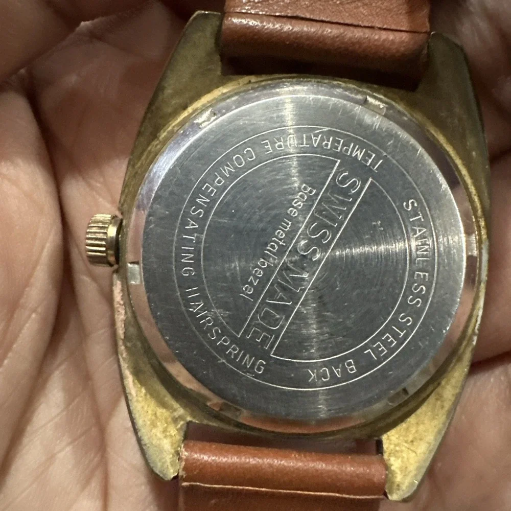 Working Vintage Lucerne Men's Manual Wind Watch 38mm Date Brown Leather Rare Run